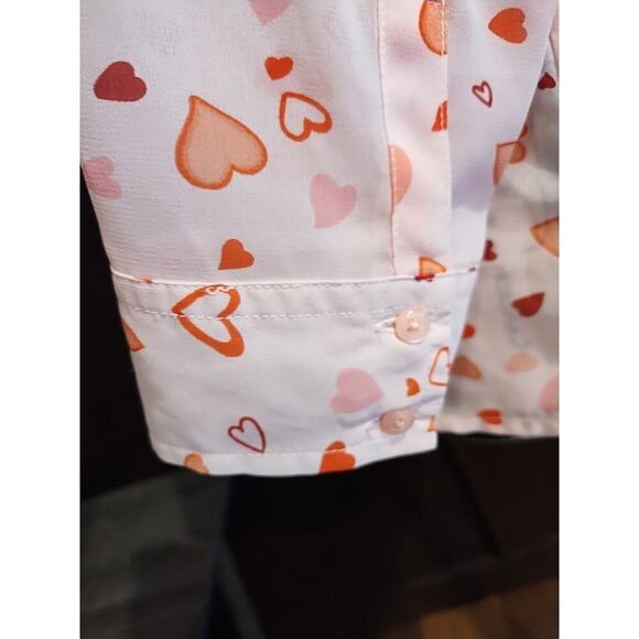 Old Navy Top Womens Large Pink Hearts 3/4 Sleeve Sheer Button Valentines Day - Picture 4 of 6